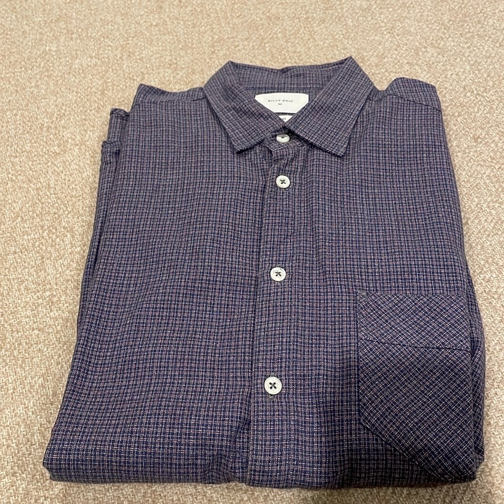Billy Reid Men LS Shirt Medium Medium-Weight Blue/Red